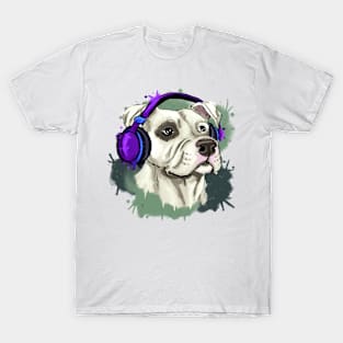 Cute, Dogo Argentino with headphones T-Shirt